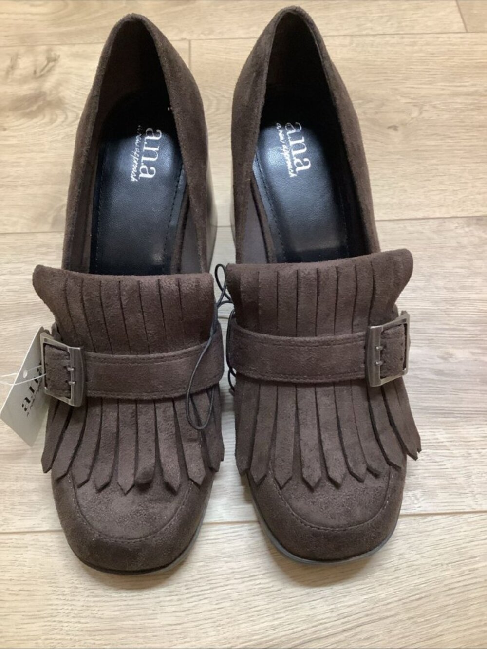 a.n.a Size 9M Women’s Loafer Faux Suede Faxon Chocolate Block Heel Buckle New